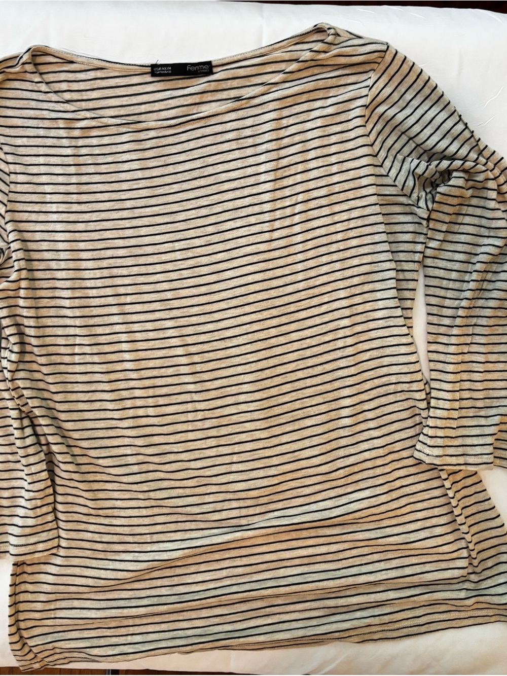 Femme by Tresics Beige & Black Striped 3/4 Sleeve Top – M